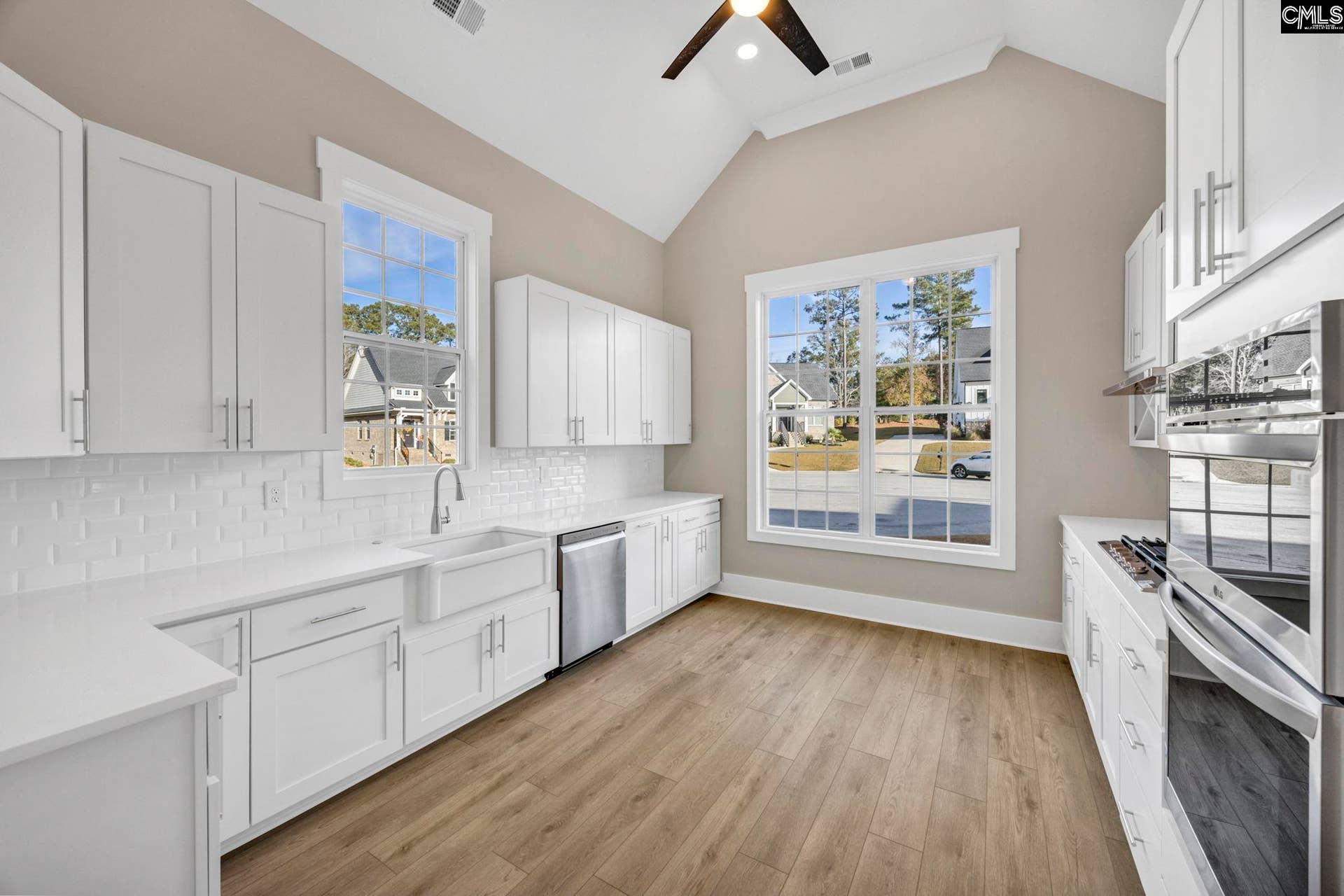 Built-in microwave and oven provide a streamlined look with convenient placement for everyday cookin
