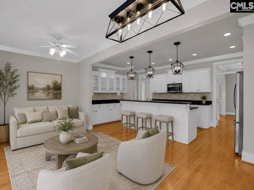 Virtually stage sitting area in kitchen